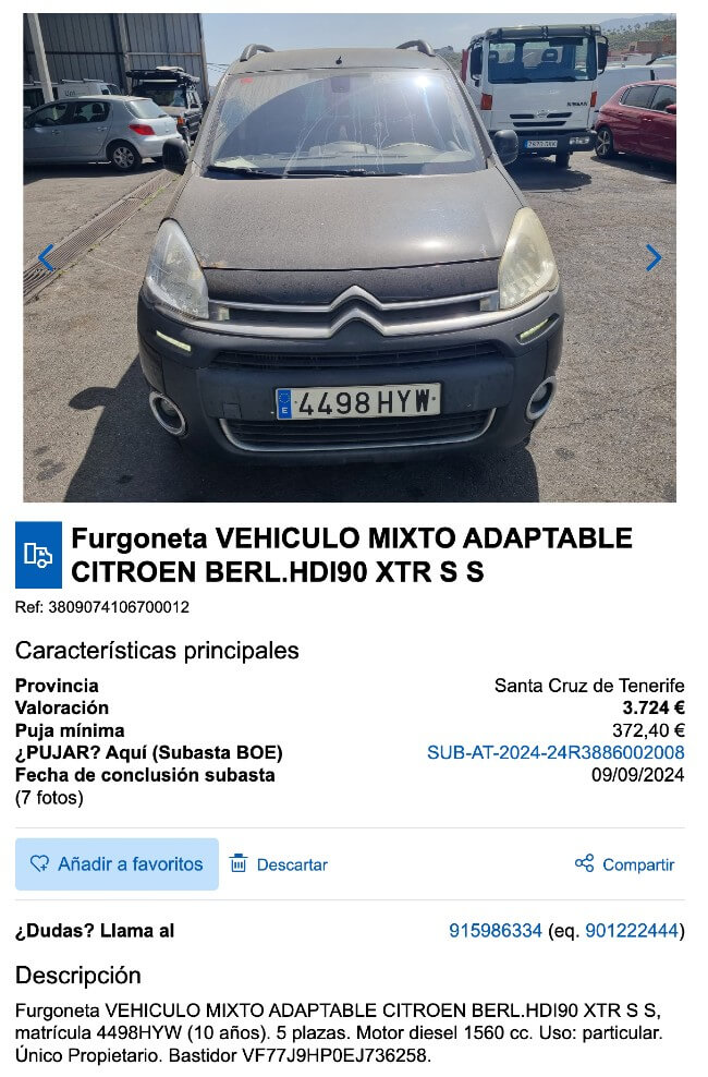 Subastas de coches embargados en Hacienda